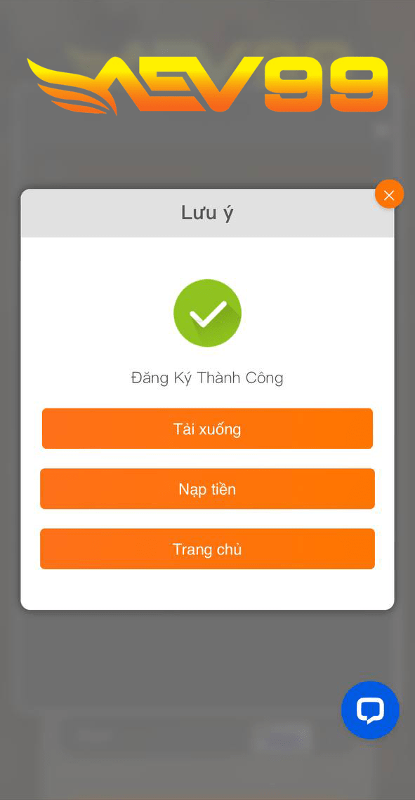 Đăng ký tài khoản AEV99 thành công